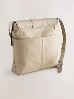 Pastelgeel - Leren messenger-tas met vak