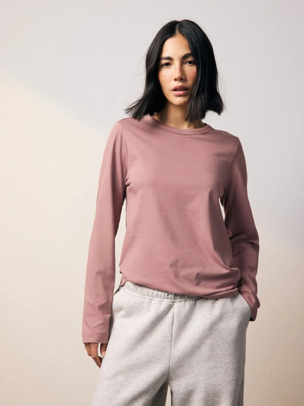 Pastelroze - T-shirt met lange mouwen en ronde hals