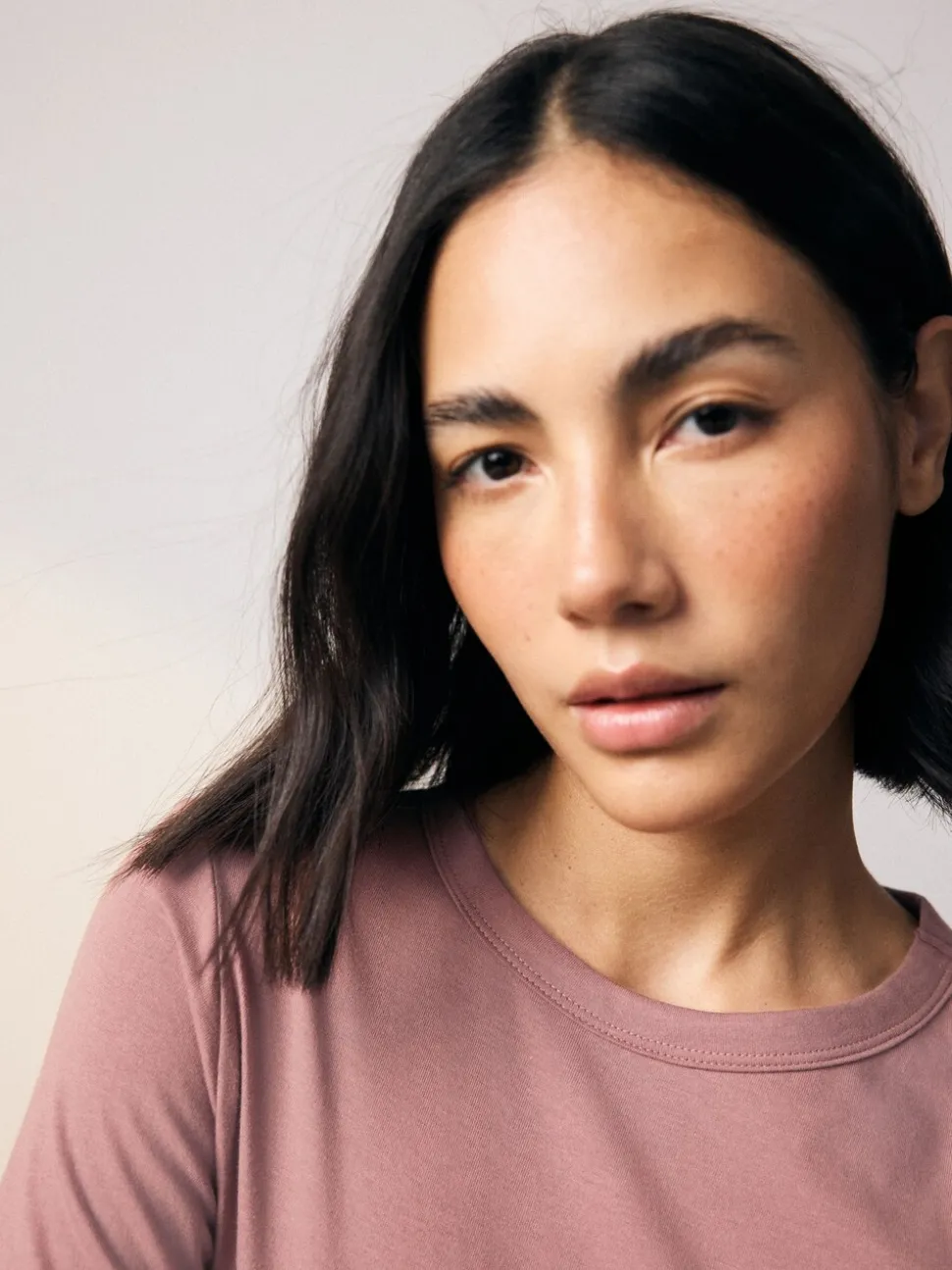 Pastelroze - T-shirt met lange mouwen en ronde hals