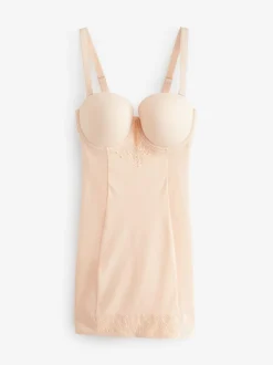 Pastelroze nude - Kanten DD+ slipdress met lichte vulling en sterke buikcorrectie