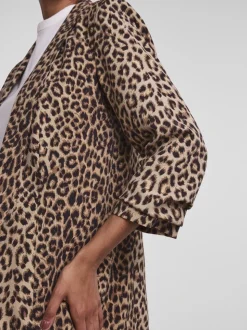 PIECES - Luipaardprint blazer met ruimvallende werkkleding en gerimpelde mouwen van 100% katoen