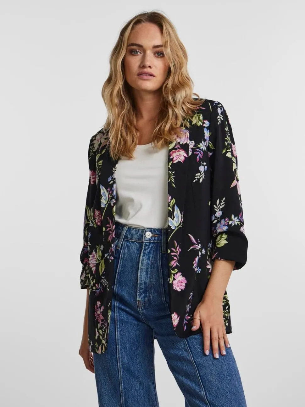 PIECES blazer met bloemen en ruches op de mouwen