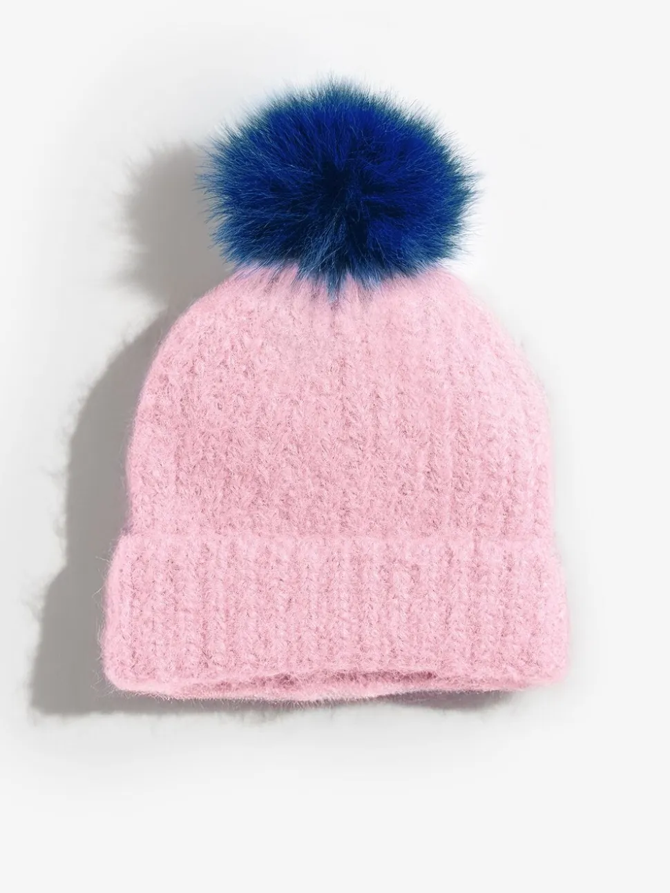 Pink and Blue Constrast - Love & Roses Cosy Pom Hat