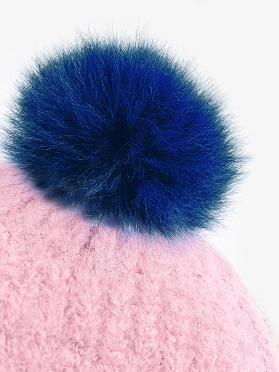 Pink and Blue Constrast - Love & Roses Cosy Pom Hat