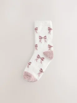 Pink Gingham/ Bows - 2 Paar superharige behaaglijke sokken