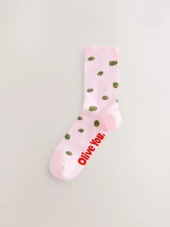 Pink/Green 'Olive You' - Set van 4 paar enkelsokken