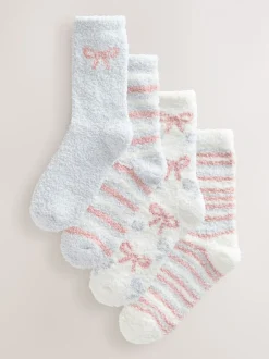 Pink/Grey Bows - Set van 4 paar behaaglijke enkelsokken