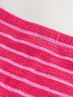 Pink/Red Stripe Crinkle - Swim Shorts Bikini Bottoms