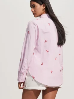 Pink/White Stripe Lobster - Overhemd met lange mouwen en borduursel