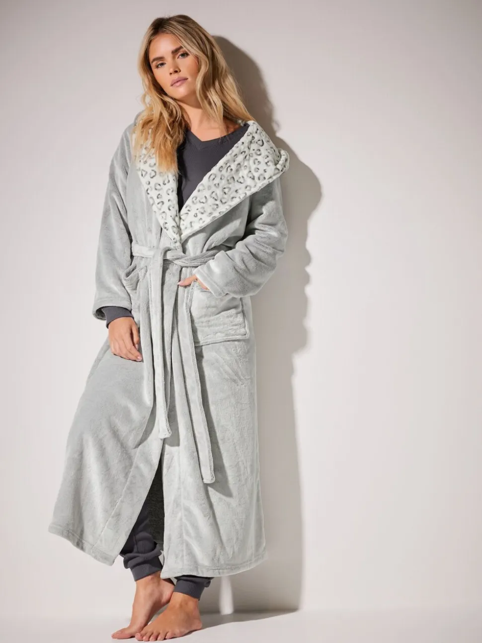 PixieGirl Petite - Lange Animal badjas met contrast