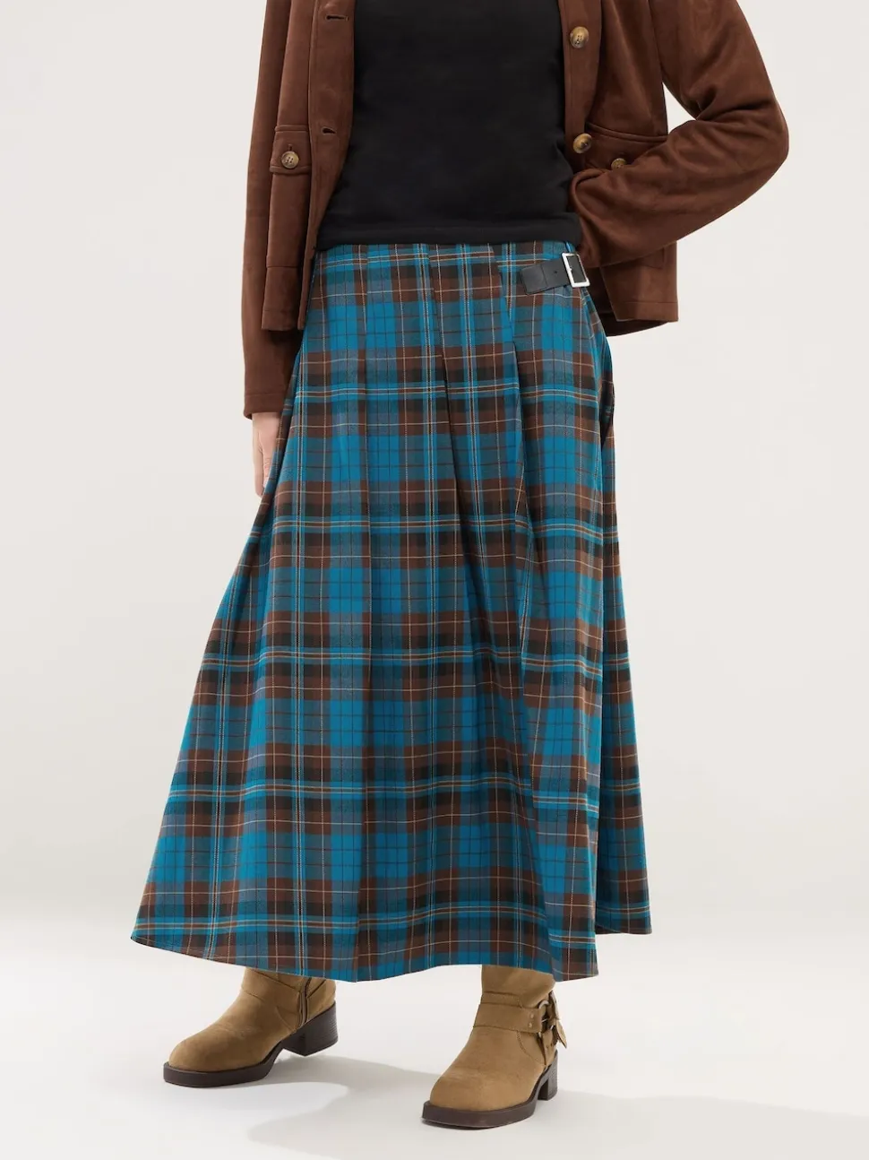 PixieGirl Petite geruite Midi rok met gesp