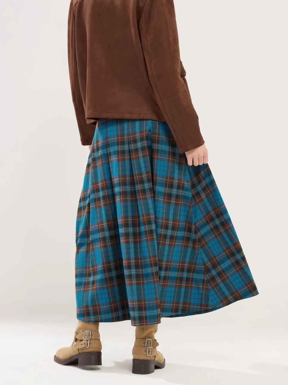 PixieGirl Petite geruite Midi rok met gesp