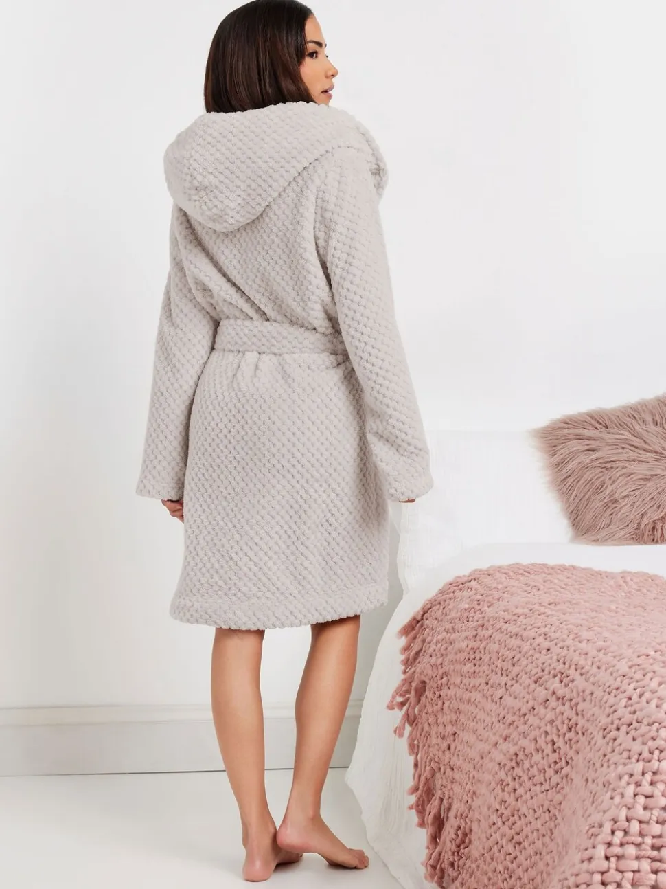 PixieGirl Petite korte kamerjas met capuchon in honinggraatpatroon
