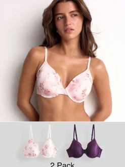 Plum Paars/Bloemenprint - A-E Afvlakkende Ultimate Comfort Beha's 2 Verpakking