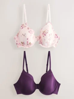 Plum Paars/Bloemenprint - A-E Afvlakkende Ultimate Comfort Beha's 2 Verpakking