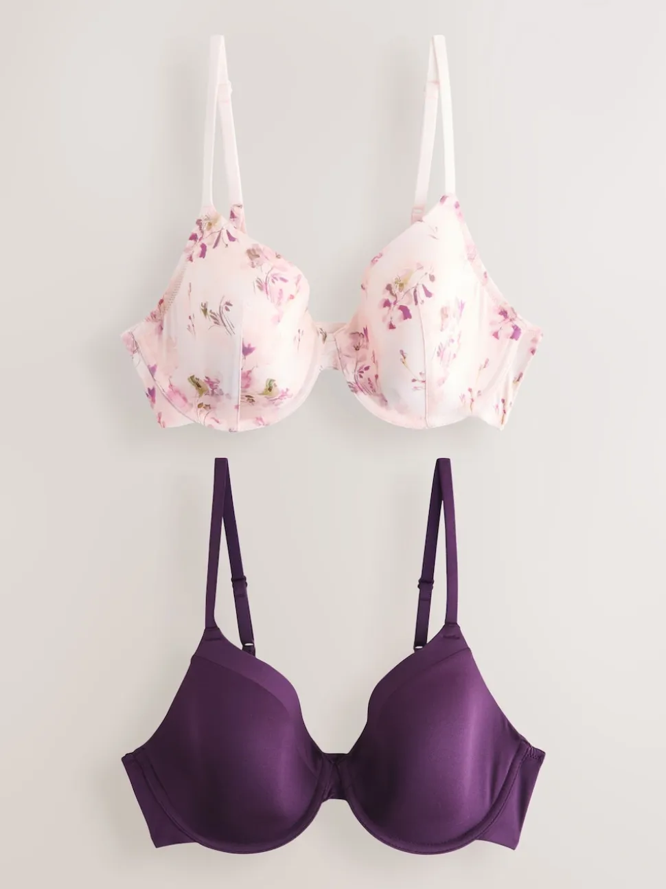 Plum Paars/Bloemenprint - A-E Afvlakkende Ultimate Comfort Beha's 2 Verpakking