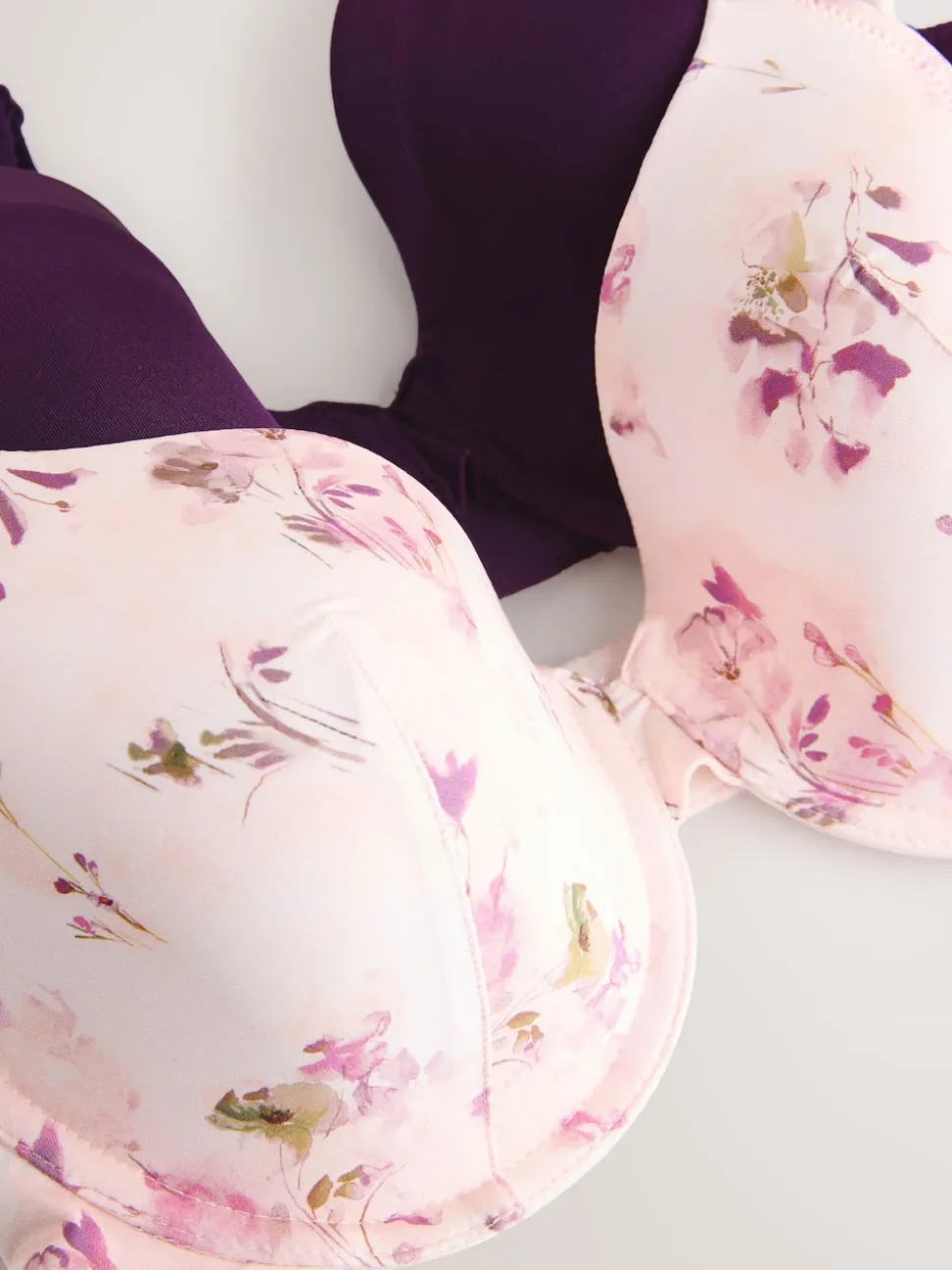 Plum Paars/Bloemenprint - A-E Afvlakkende Ultimate Comfort Beha's 2 Verpakking