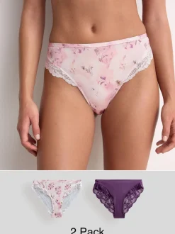Plum Paars/Bloemenprint - Onderbroek met hoge pijpen 2 Pak