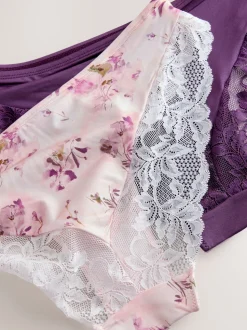 Plum Paars/Bloemenprint - Onderbroek met hoge pijpen 2 Pak