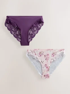 Plum Paars/Bloemenprint - Onderbroek met hoge pijpen 2 Pak