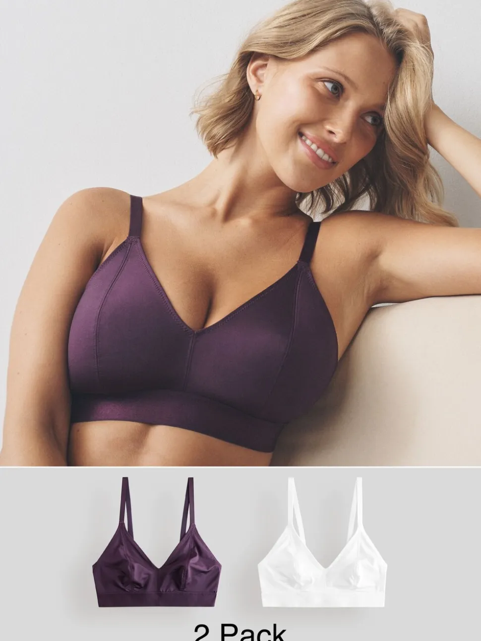 Plum Paars/Wit - DD+ Ultimate Comfort Bralettes zonder beugel 2 verpakking
