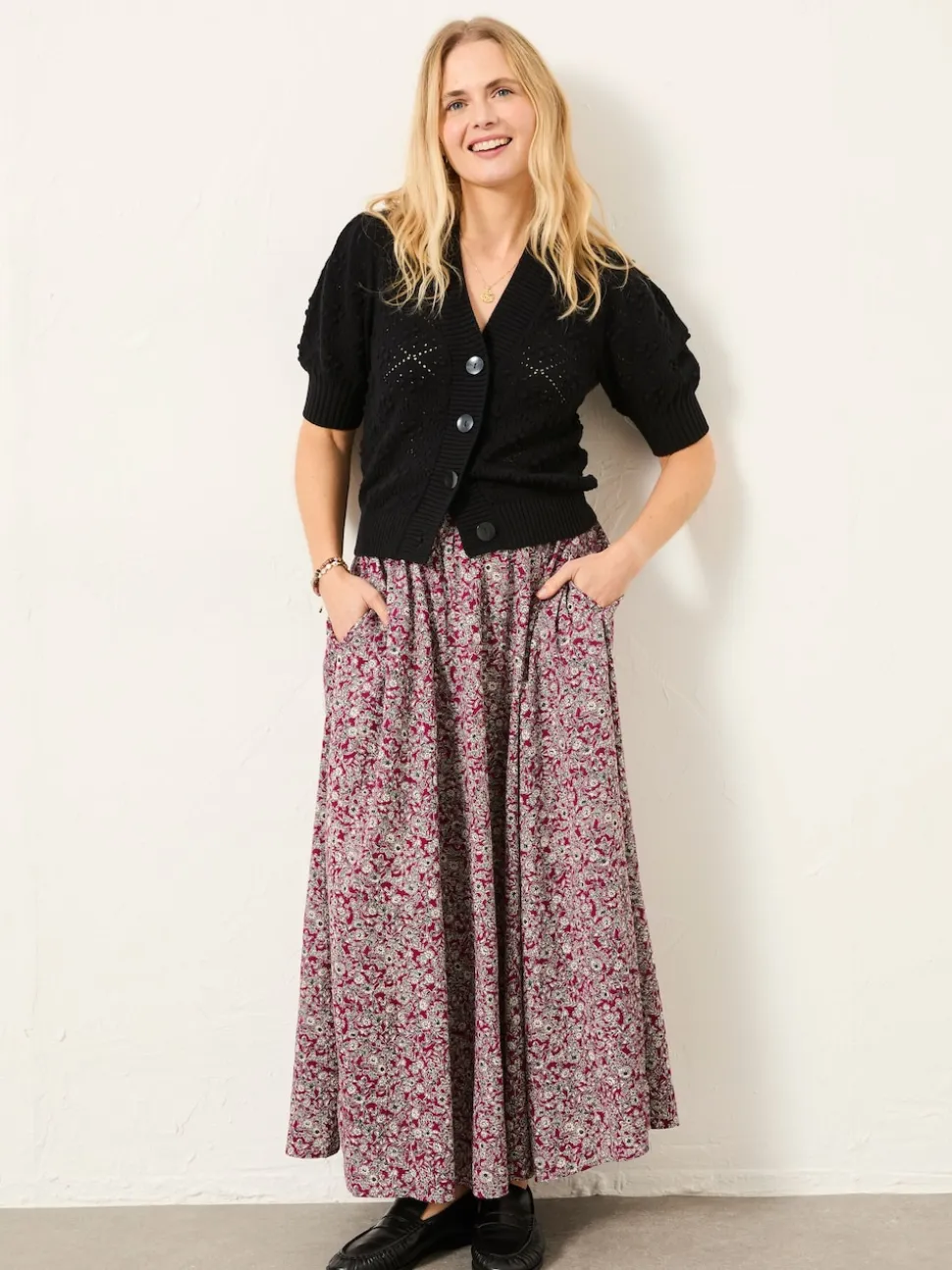 Plum Purple 2 Tone Floral - FatFace midirok