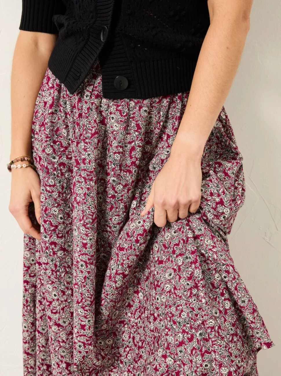 Plum Purple 2 Tone Floral - FatFace midirok