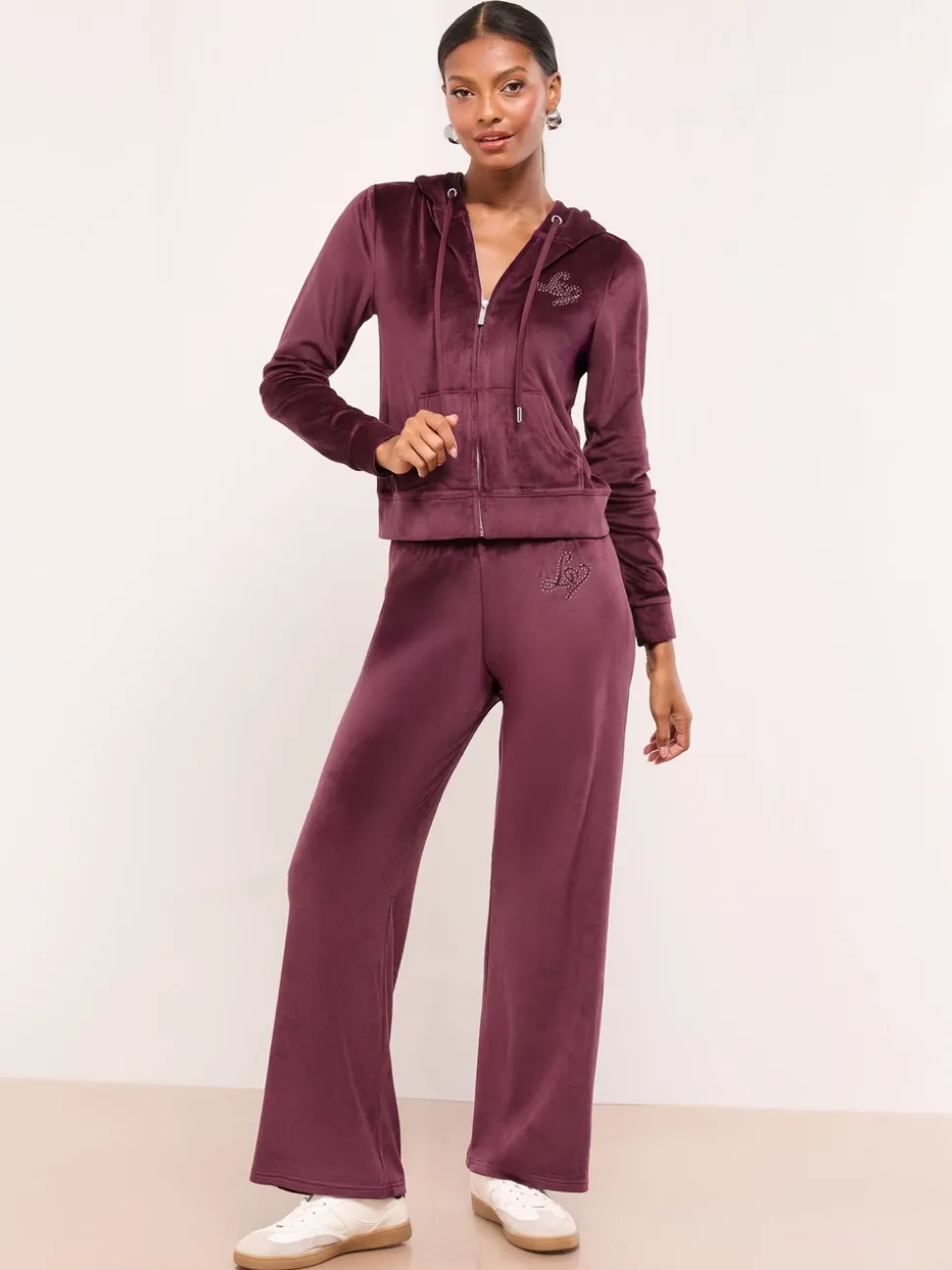 Plumb Paars - Lipsy - Geborduurde velours hoodie met rits