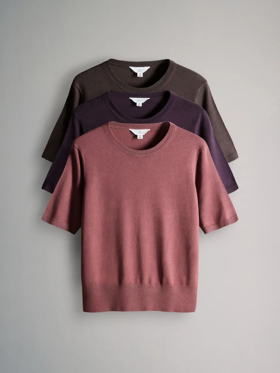 Plum/Donkerroze/Bruin - The Set fijngebreide T-shirts