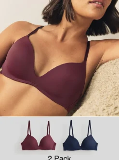 Plum/Paars marineblauw - Voorgevormde, gevoerde beha's zonder beugel, set van 2 A-E