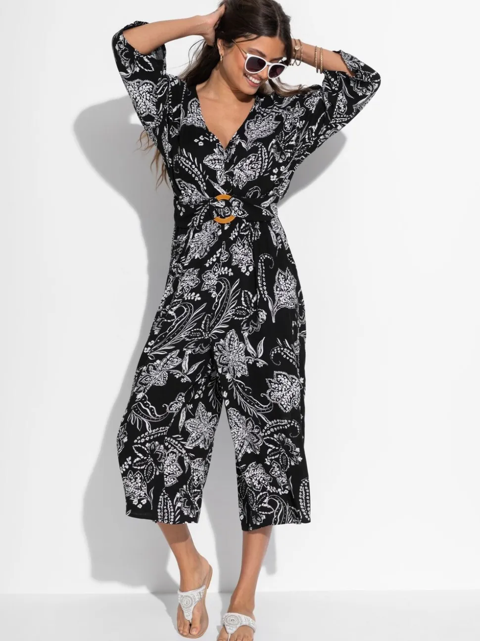 Pour Moi Geweven strandjumpsuit met kreukeltextuur en O-ring