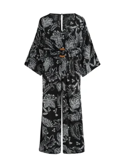 Pour Moi Geweven strandjumpsuit met kreukeltextuur en O-ring
