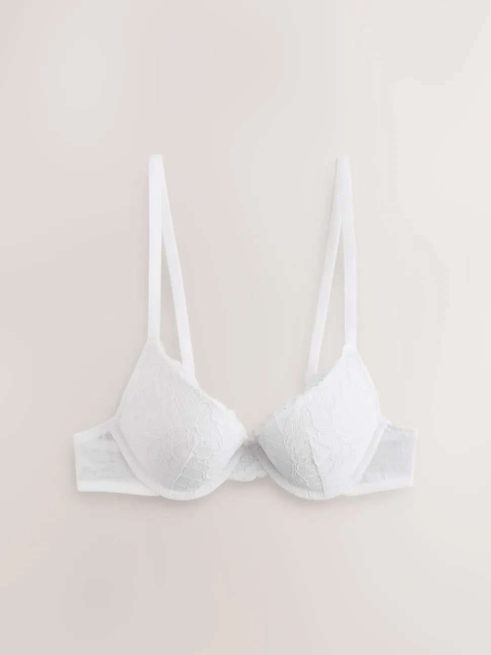 Praline huidskleur & wit - Set van 2 push-up beha's met lage decolleté en kant