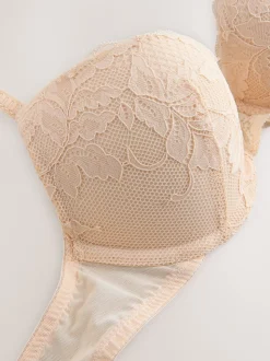 Praline huidskleur & wit - Set van 2 push-up beha's met lage decolleté en kant