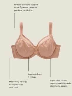 Praline nude - F-K katoenen minimiser beha met gewatteerde bandjes voor ultieme ondersteuning