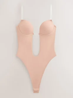 Praline nude - Ingeklapte body met meerdere bandjes en rugleuning