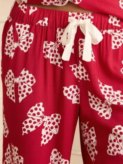 Red and White Bow Print - Love & Roses Button Down Pyjamas Set