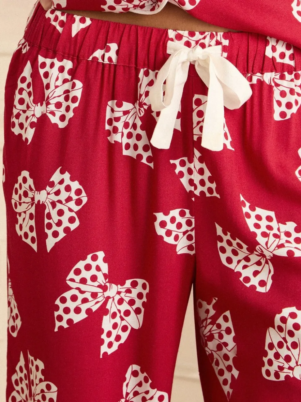 Red and White Bow Print - Love & Roses Button Down Pyjamas Set