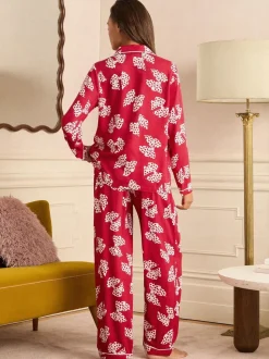 Red and White Bow Print - Love & Roses Button Down Pyjamas Set