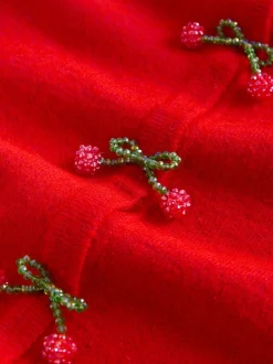 Red Cherry Buttons - Gebreid vest met ronde hals