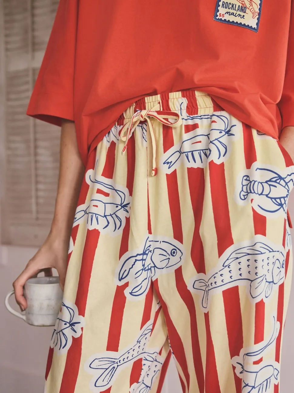 Red Stripe Fish - Tricot pyjama met korte mouwen