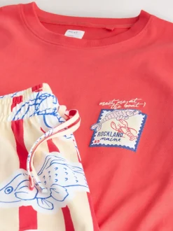 Red Stripe Fish - Tricot pyjama met korte mouwen