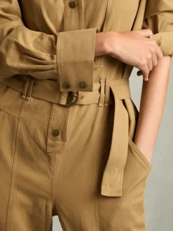 Reiss - Mina - Lyocell-katoenen jumpsuit met wijde pijpen