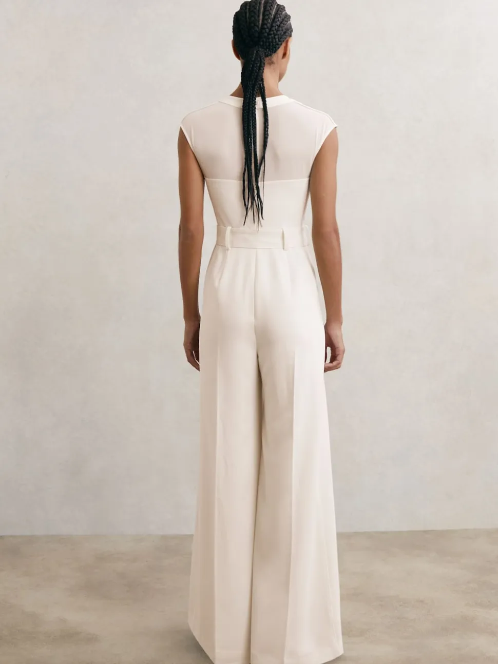 Reiss Alba Sheer-Panel Wide-Leg Belted Jumpsuit