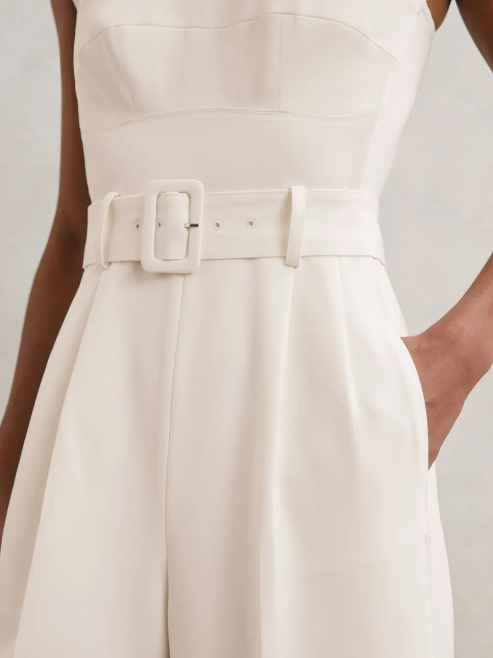 Reiss Alba Sheer-Panel Wide-Leg Belted Jumpsuit