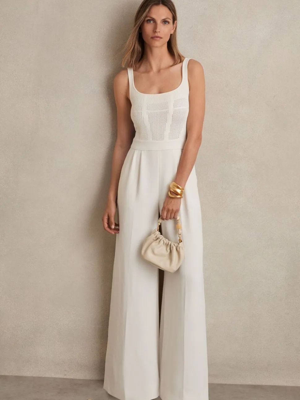 Reiss Carla Perforated-Knit Wide-Leg Jumpsuit