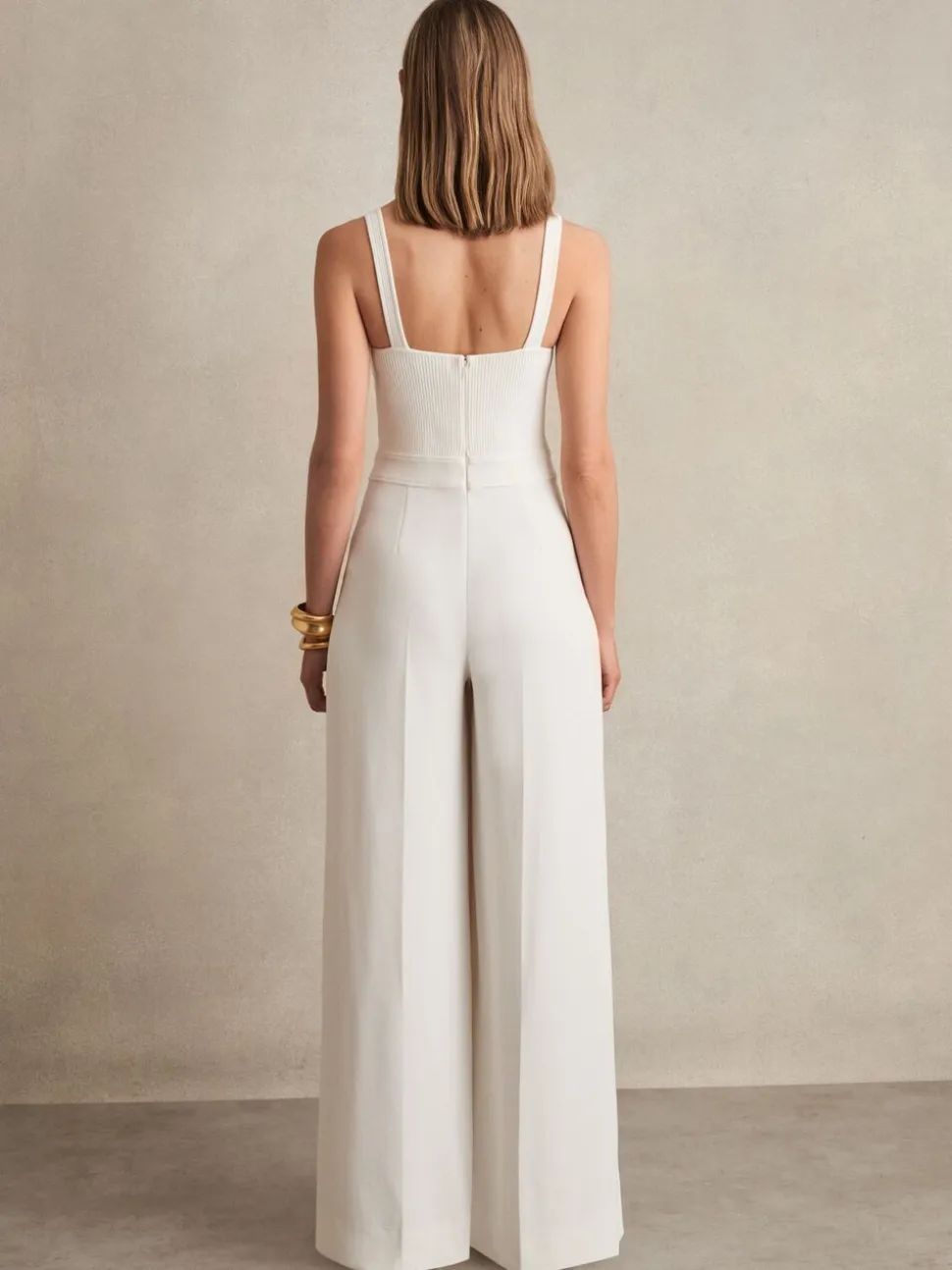 Reiss Carla Perforated-Knit Wide-Leg Jumpsuit