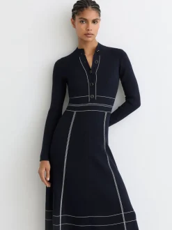 Reiss Charlie Contrast-Stitch Knitted Midi Dress