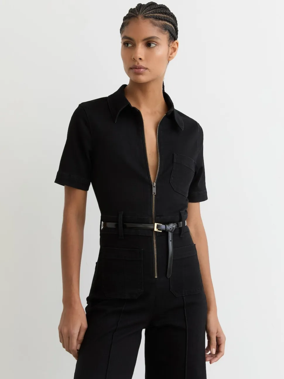 Reiss Danie Wide-Leg Zip-Through Denim Jumpsuit