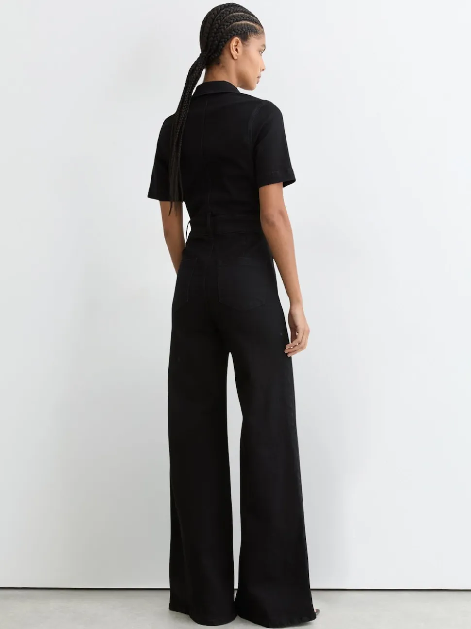 Reiss Danie Wide-Leg Zip-Through Denim Jumpsuit